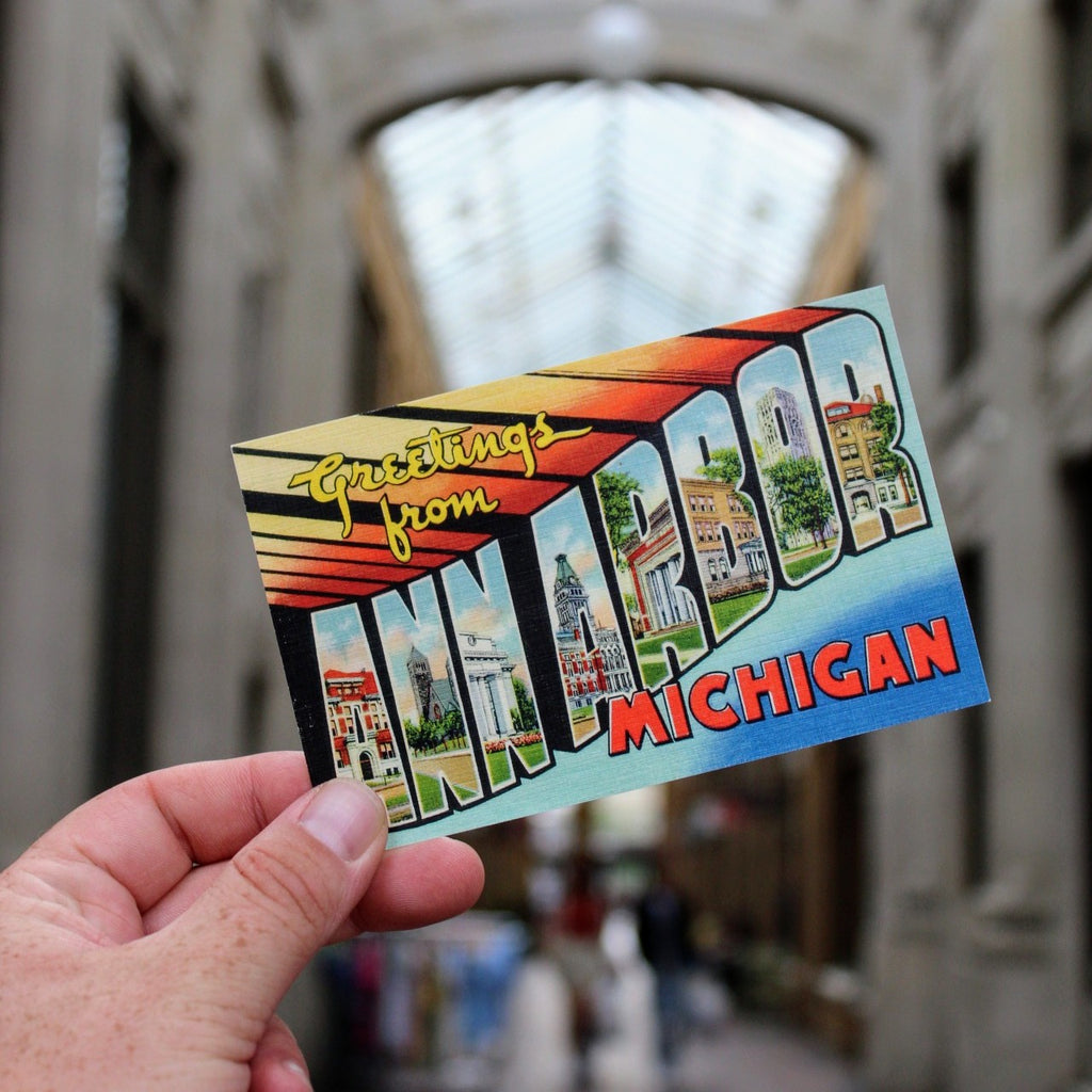 Vintage style multi-view post card 'Greetings from Ann Arbor Michigan'