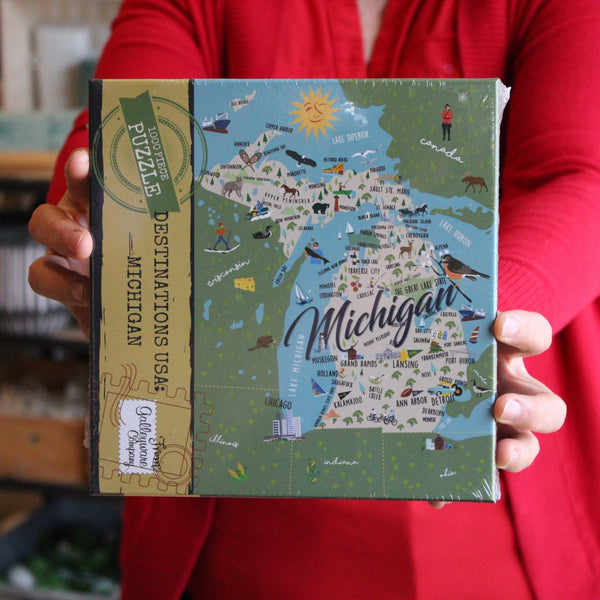 Colorful Michigan map jigsaw puzzle, 1000 pieces, made from recycled materials