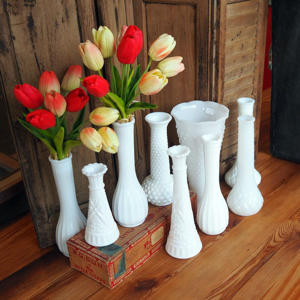 Collection of Vintage Milk Glass Bud Vases