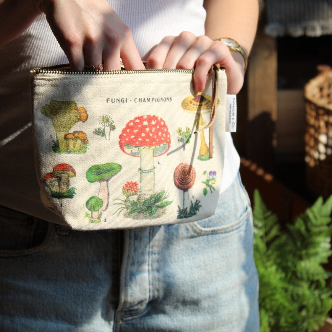 Amanita Fly agaric mushroom fabric print canvas pouch with zipper coin  purse cosmetic bag — Artwork by Danielle O'Malley