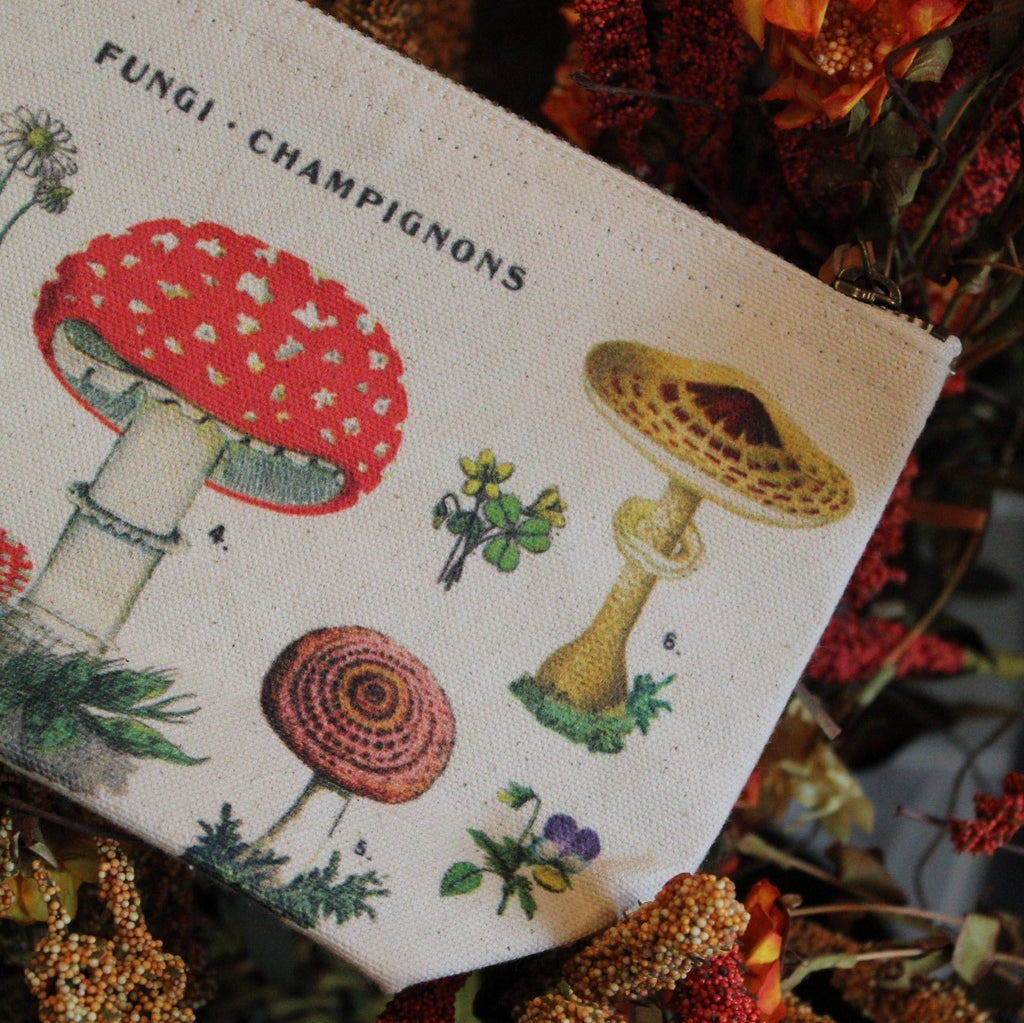 Amanita Fly agaric mushroom fabric print canvas pouch with zipper coin  purse cosmetic bag — Artwork by Danielle O'Malley