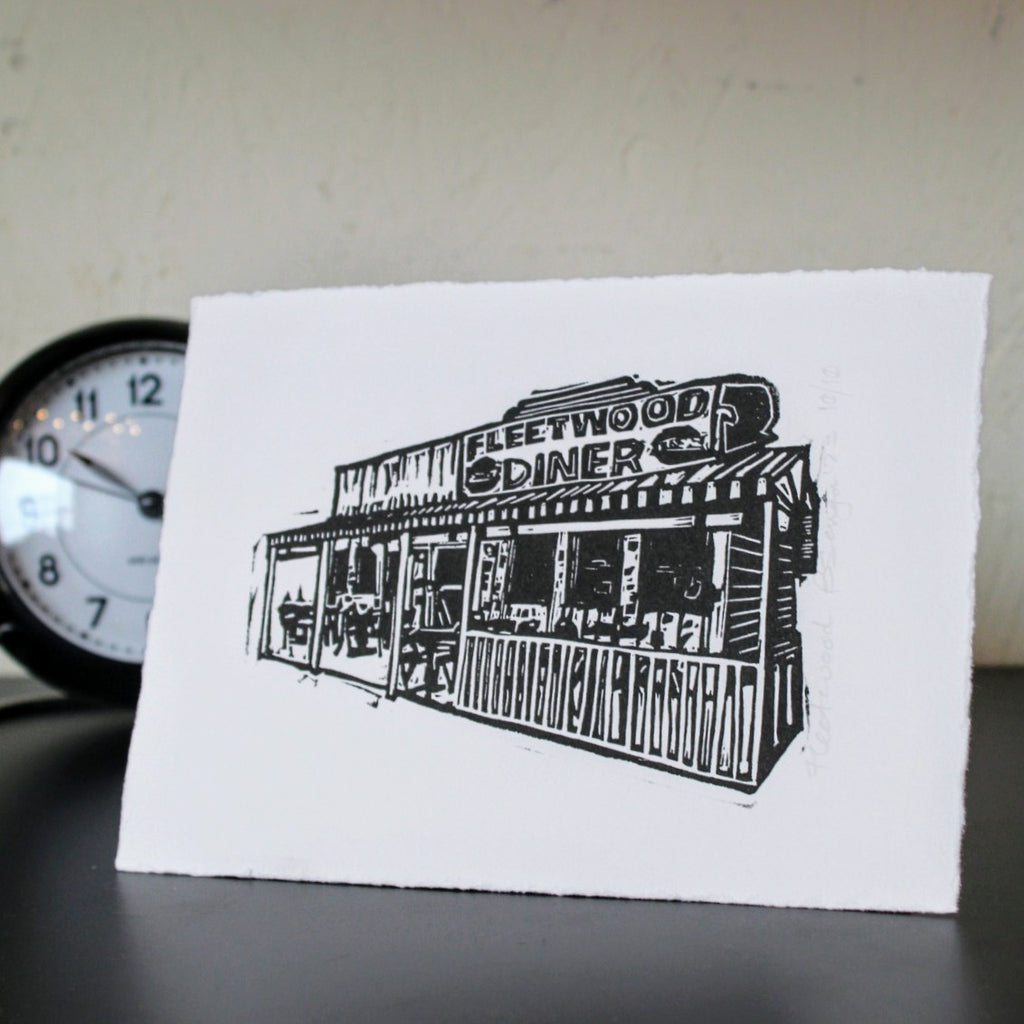 Fleetwood Diner Linocut by Ann Arbor Artist Bettina Senga
