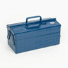 Blue toolbox with a handle on a white background