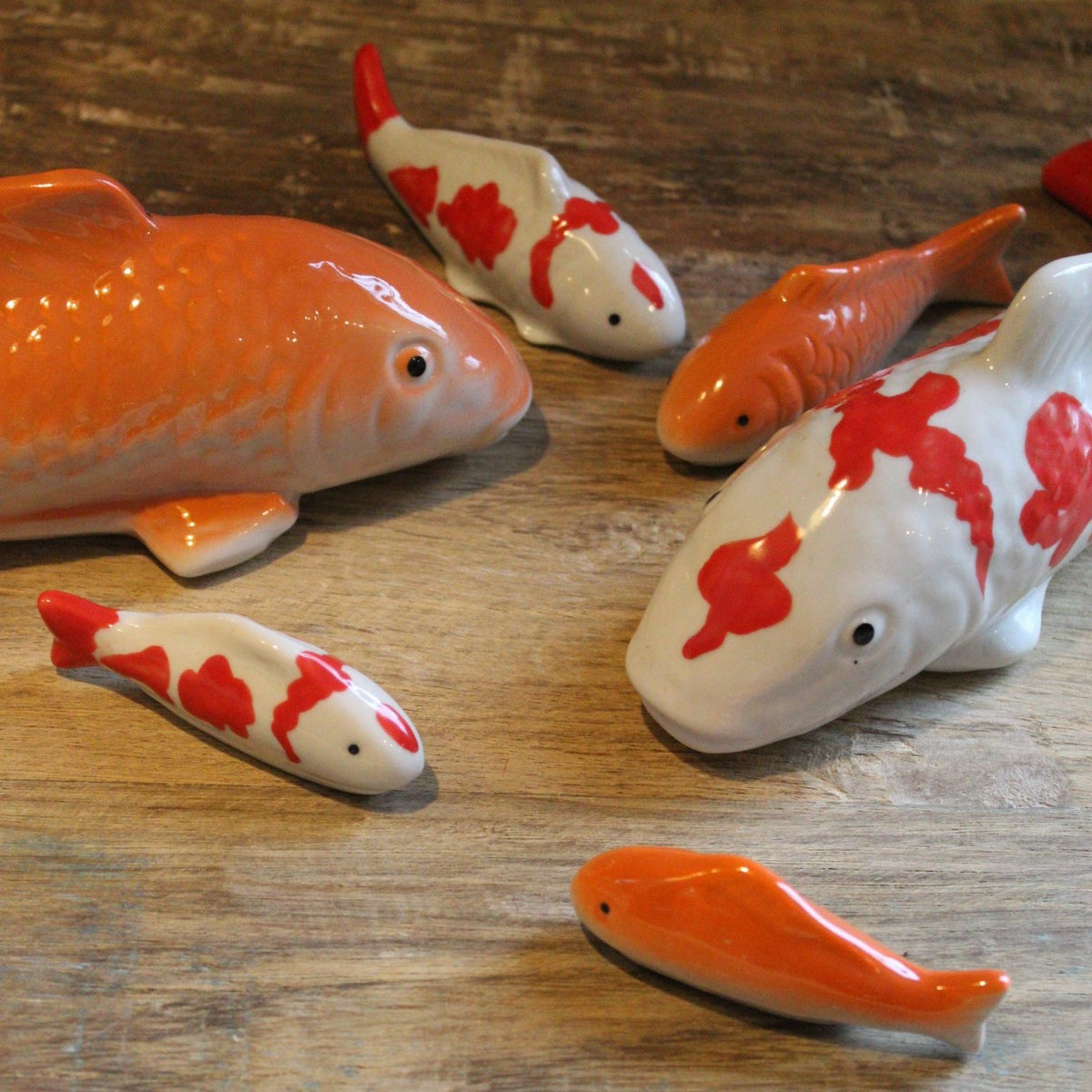 Floating Ceramic Koi Fish, Set of 4 - Orange/ White